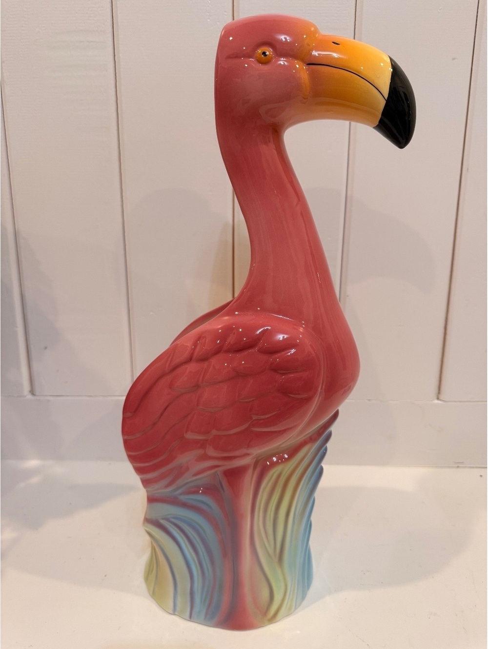 Vintage 1980s Ceramic Pink Flamingo Toilet Brush Holder Base - 18" Retro Kitsch
